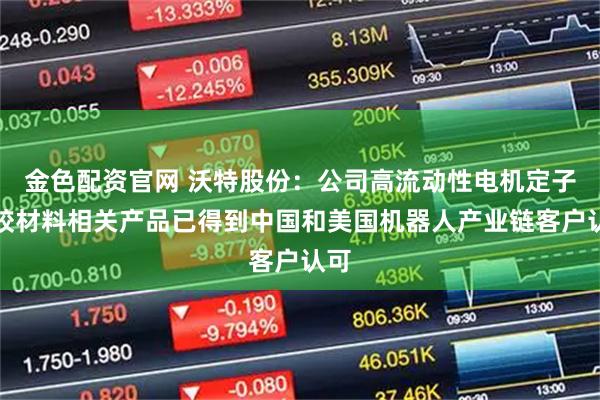 金色配资官网 沃特股份:公司高流动性电机定子包胶材料相关产品已得到中国和美国机器人产业链客户认可